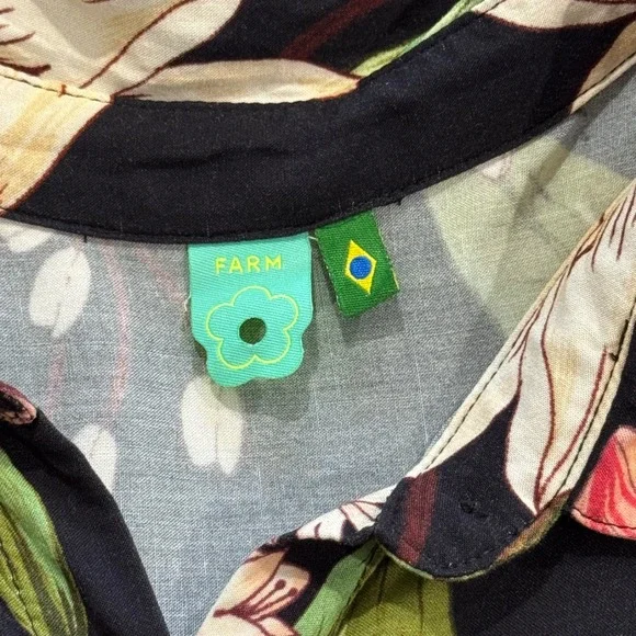 Farm Rio Floral Long Sleeve Maxi Dress Large Black Green Collar Pockets Buttons - Picture 7 of 9